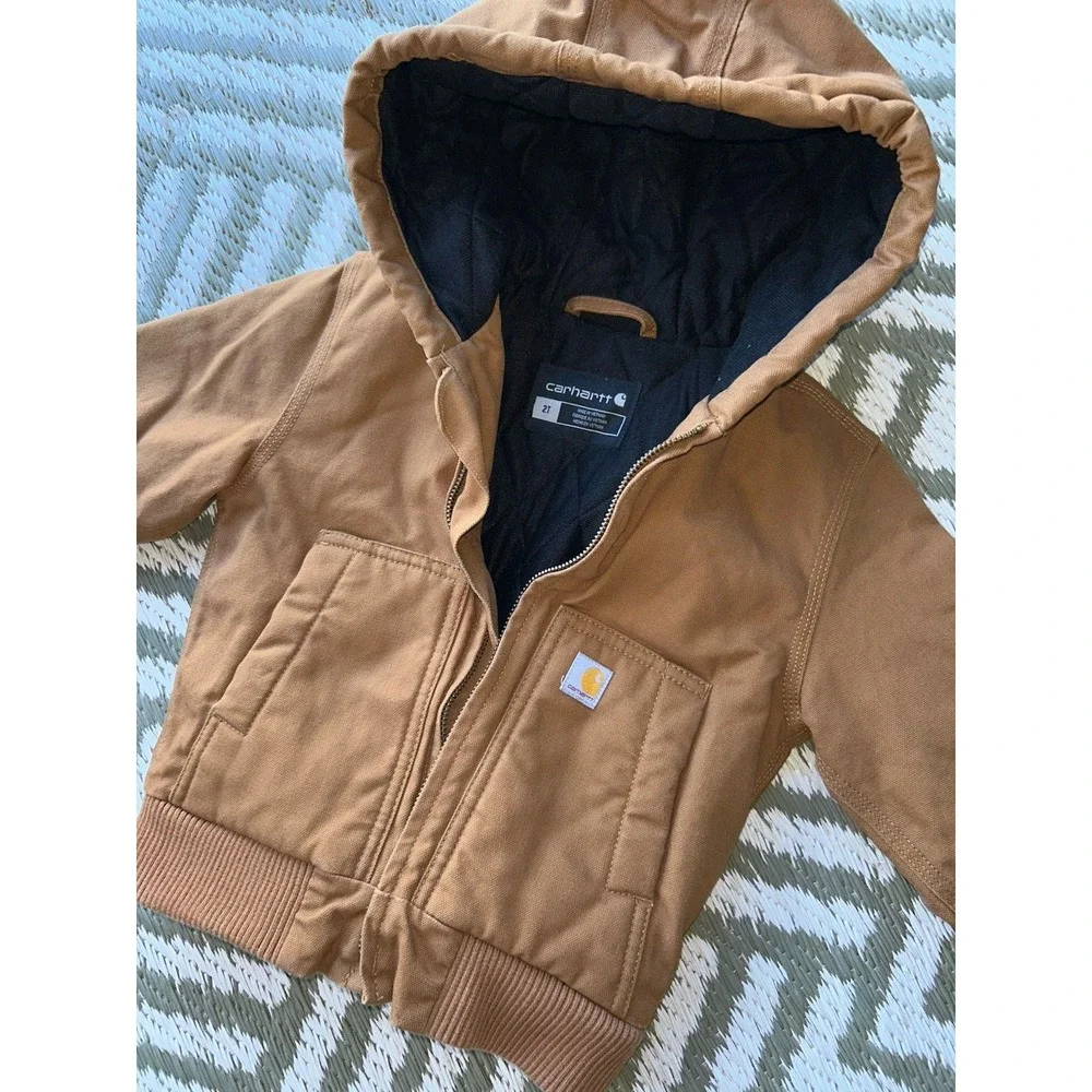 Carhartt Jacket Toddler Brown Insulated Duck Canvas Hooded Rugged 2T